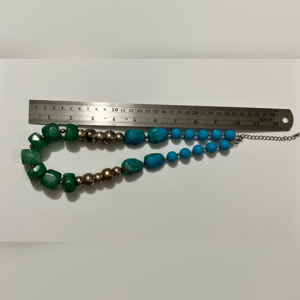 ✔️Aqua & Silver Chunky Beaded Necklace - Picture 7 of 7